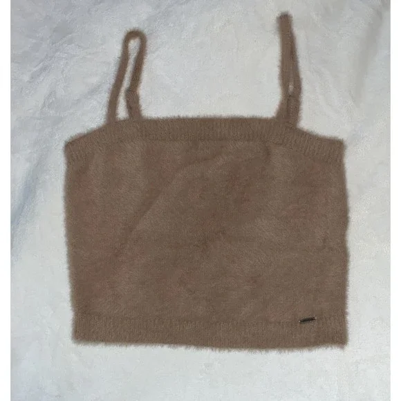 Fuzzy brown cropped soft Hollister Tank blouse Top M - Picture 2 of 12